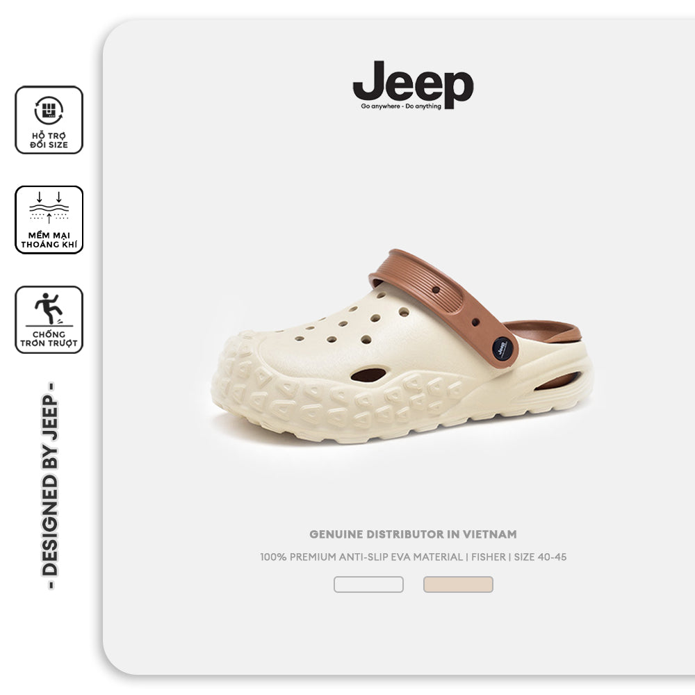 Dép Đúc Nguyên Khối Jeep Fisher Nam Chính Hãng, Đế Gai, Có Charm, Êm Ái, Chống Trơn Trượt