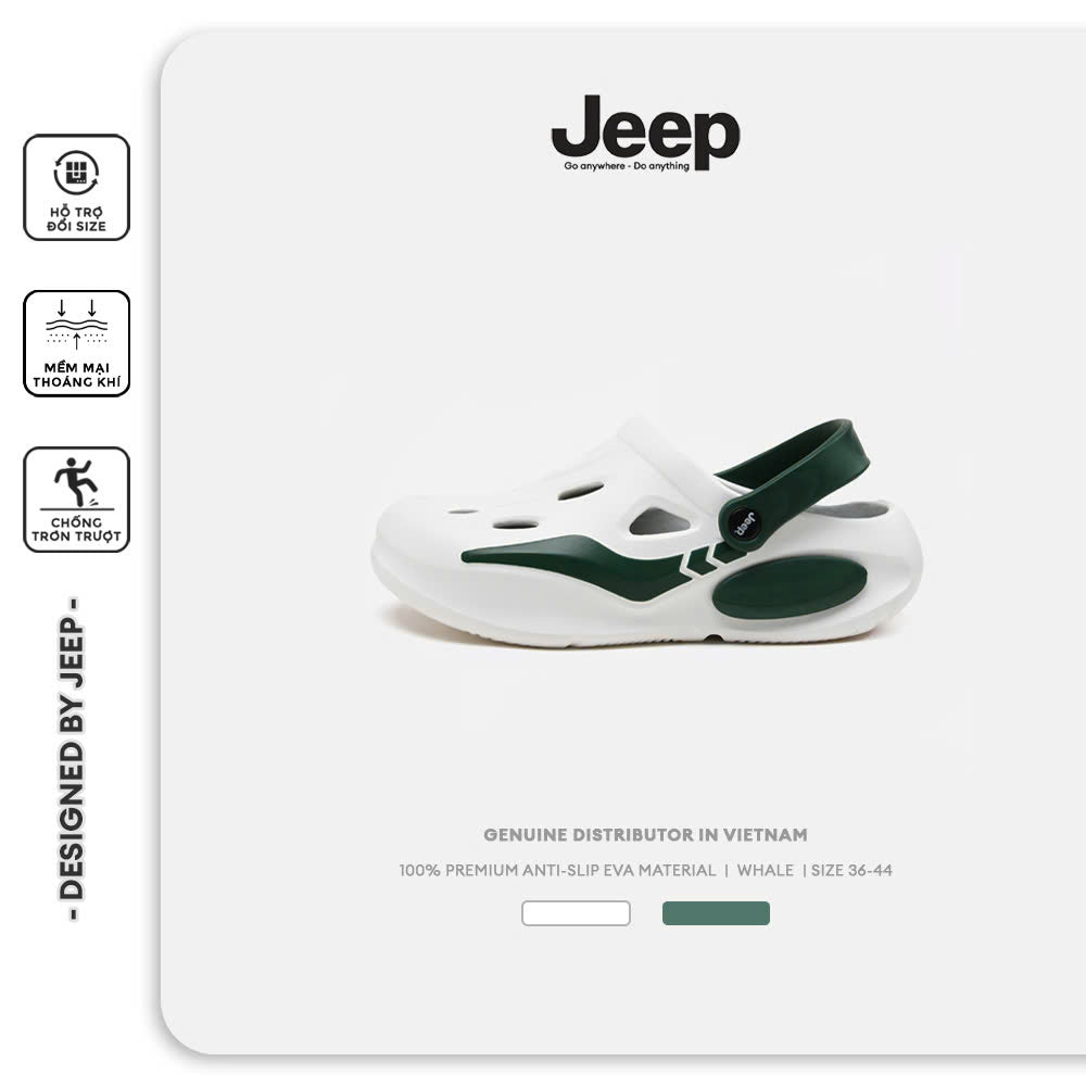 Dép Thể Thao Nam Nữ Jeep Whale EVA Đúc Nguyên Khối Có Charm, Chống Trơn Trượt, Êm Ái, Thoáng Khí
