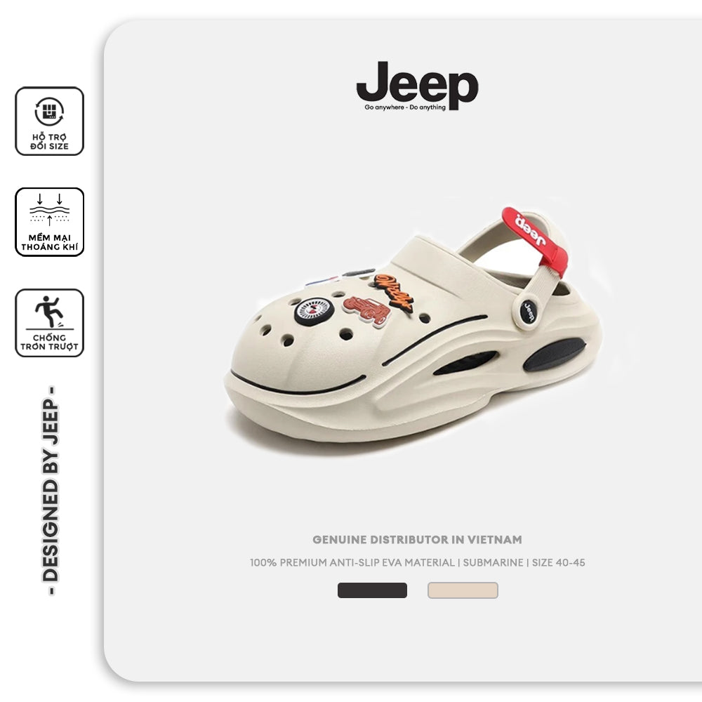 Dép Đúc Nguyên Khối Jeep Submarine Unisex Chính Hãng, Có Charm, Êm Ái, Chống Trơn Trượt
