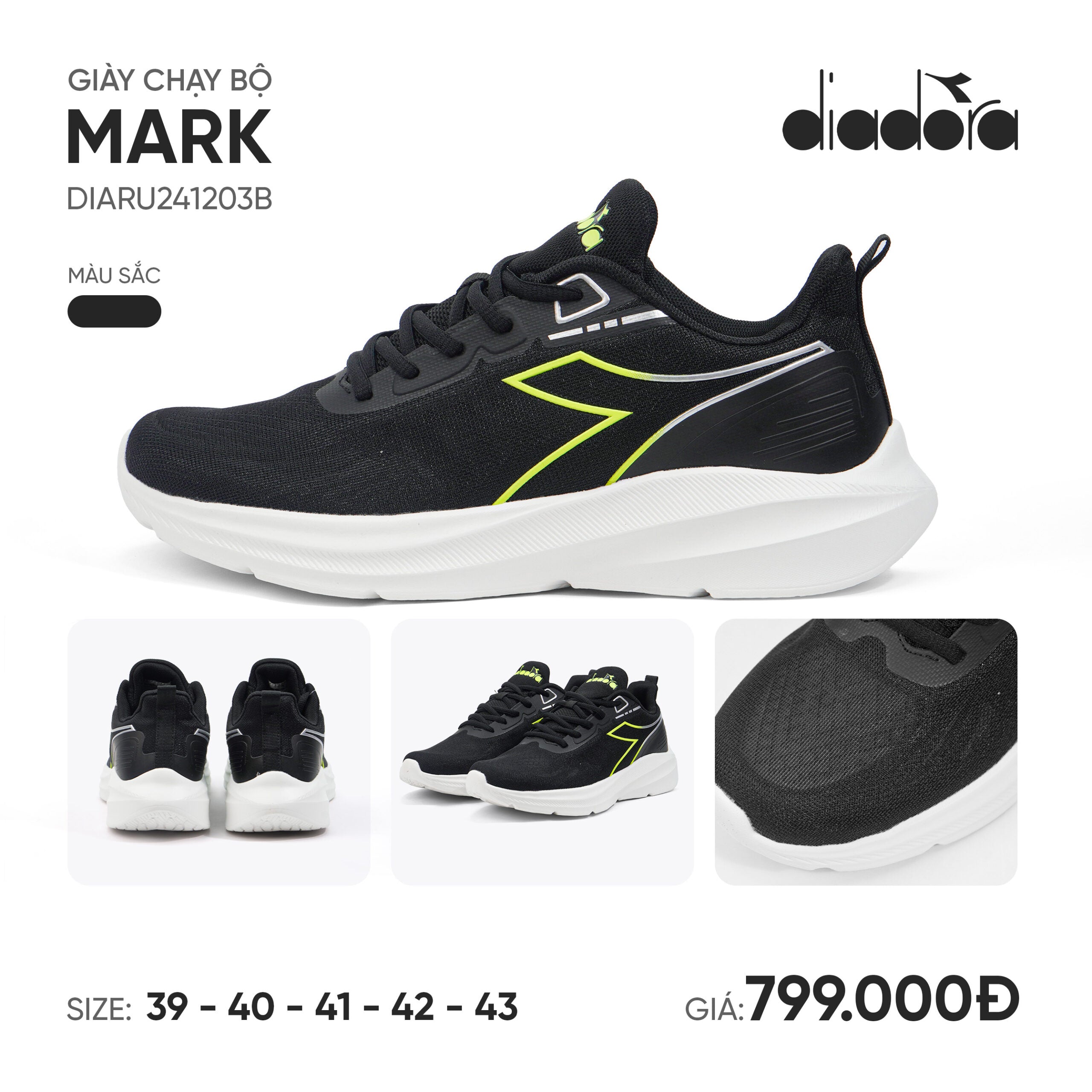 Giày thể thao chạy Bộ Nam DIADORA Mark CHÍNH HÃNG Thoáng Khí Đế Phylon Êm Ái
