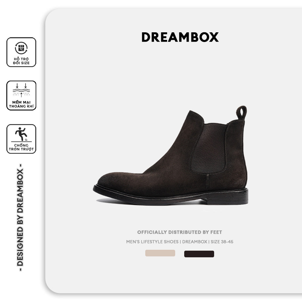 Dreambox Junbo vibram, Giày bốt Chelsea cổ cao nam [Bốt da lộn chống nước nhập khẩu từ Đức]