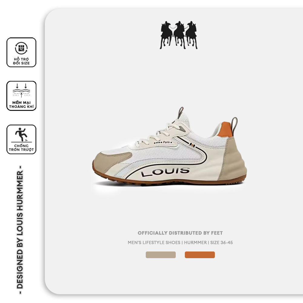 Giày sneaker nam Louis Hummer trắng nâu sang trọng nhẹ thoáng khí thu đông