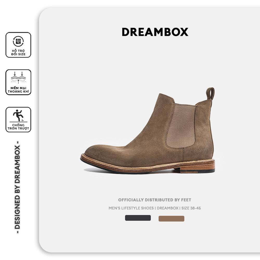 Dreambox Junbo vibram, Giày bốt Chelsea cổ cao nam [Bốt da lộn chống nước nhập khẩu từ Đức]