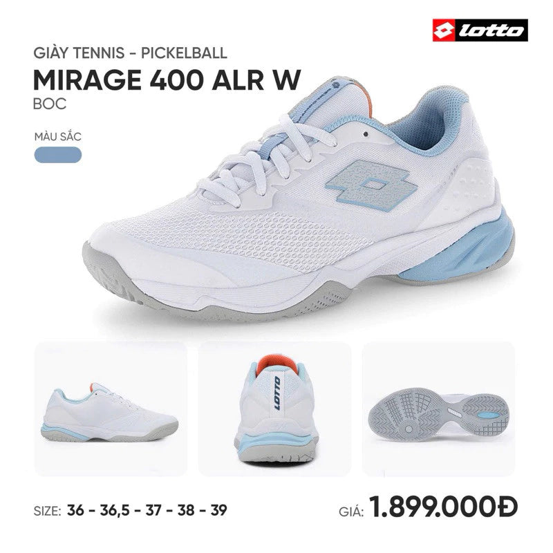 Giày Cầu Lông Pickleball Nữ Lotto Mirage 400 ALR W Trắng Xanh Thương Hiệu Ý Siêu Nhẹ Thoáng Khí - Feet.vn